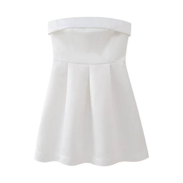 pleated mini white gown