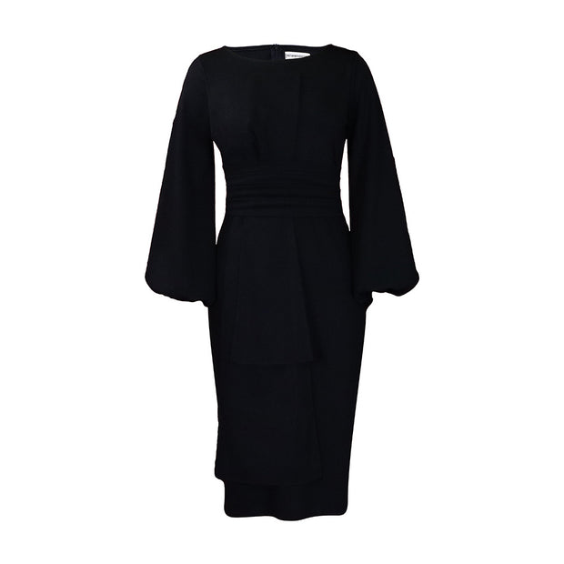 round neck black pencil office gown