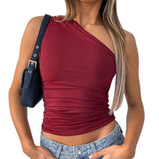 One-shoulder Backless Pleated Vest Top